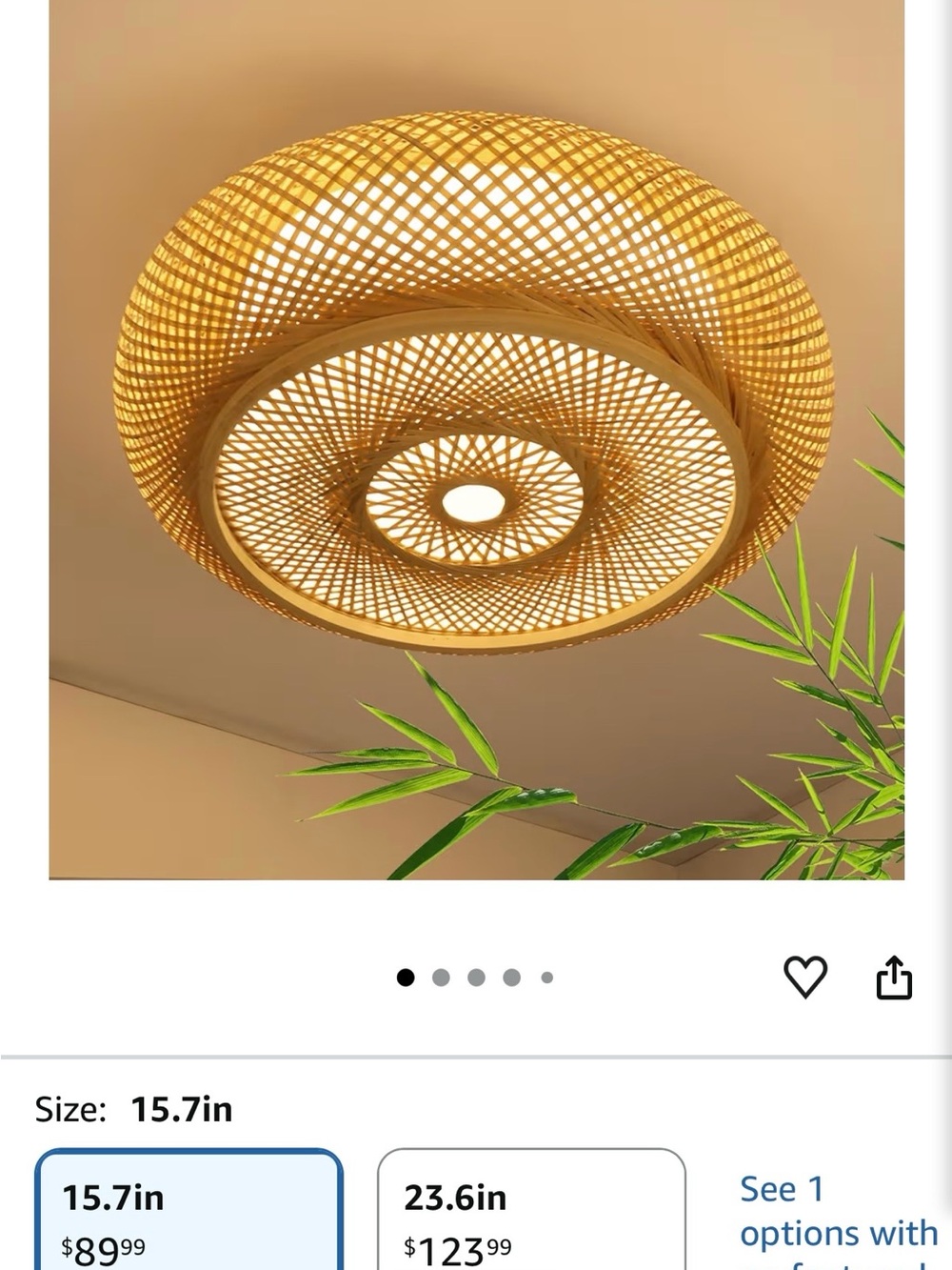 Woven Bamboo Rattan LED Flush Mount Ceiling Light Fixture